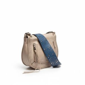 Rebecca Minkoff Beige Crossbody Bag with Blue Strap Leather Saddle Bag